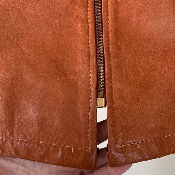 Vintage 1970s Camel Brown Leather Jacket Pointed Collar Men’s size 44 - Picture 8 of 13